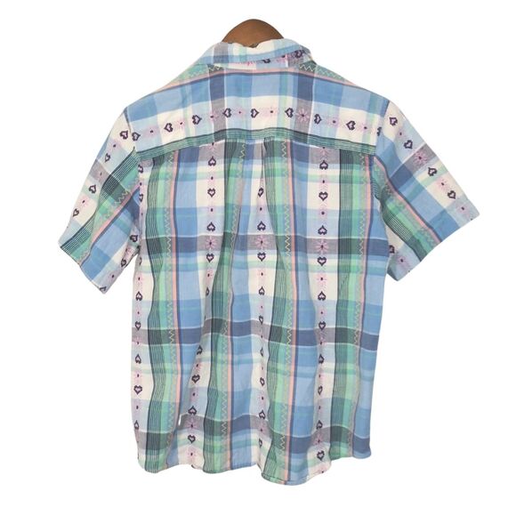 Vintage Cabin Creek Blue Plaid Heart Motif Soft Girl Button Front Shirt Medium - Picture 2 of 7